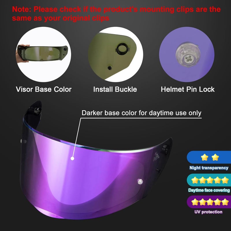 psler Assault Rapid Helmet Visor - Motorcycle Helmet Face Shield Accessories Replacement for Assault Rapid FF320 FF353 FF328 FF800,Deep Purple - Image 3